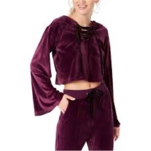 NWT. Material Girl XL Plum Purple Velour Hoodie Sweatshirt .